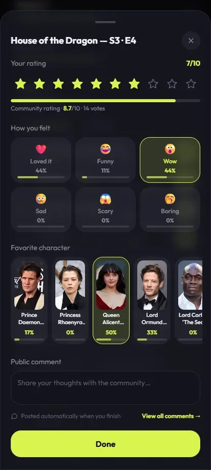 TV Track rating drawer: score out of 10, community reactions and favourite character vote